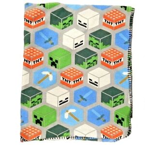 MOJANG MINECRAFT Blocks Plush Throw Blanket Gray 40"x50"